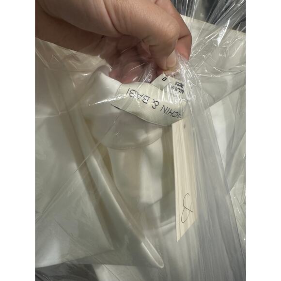 Sachin & Babi Aubrey Ivory Satin Crepe Bow Shoulder Formal Gown Size 0 - Picture 11 of 11